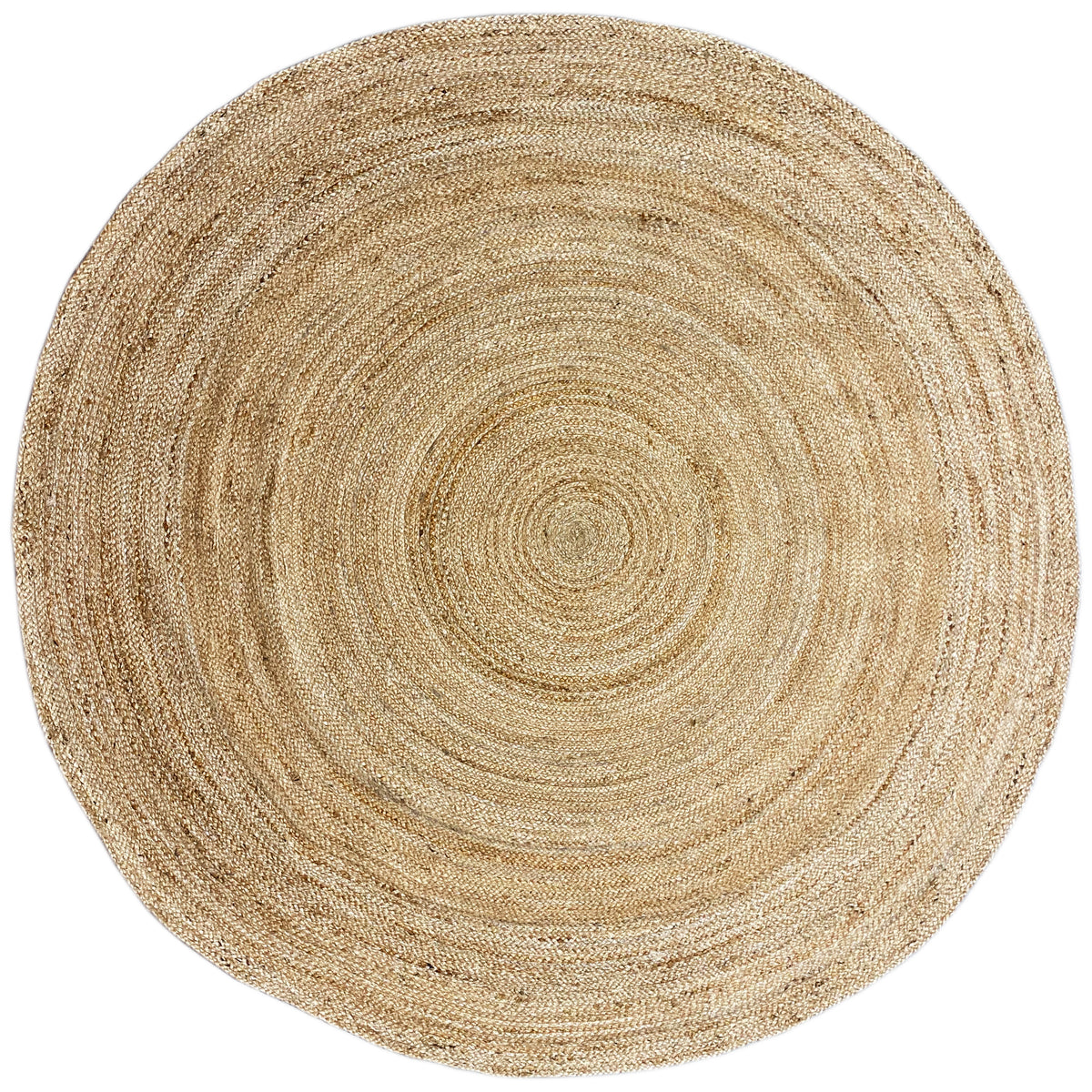 Round jute rug with concentric circles in natural beige