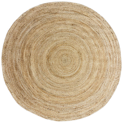 Round jute rug with concentric circles in natural beige