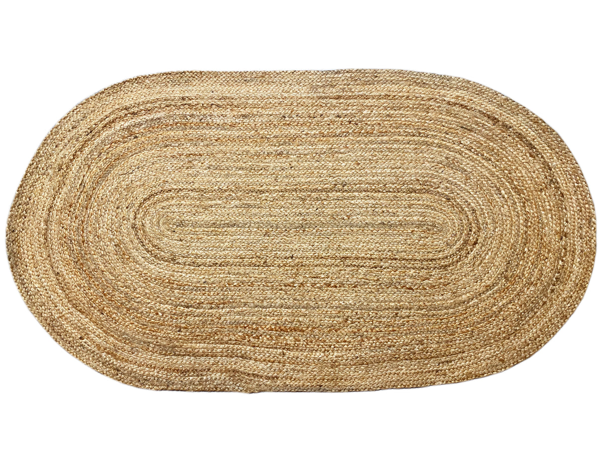 Jute rug 80x150 cm, large oval with a light spiral pattern