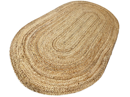 Jute rug 80x150 cm, oval rug with a circular spiral pattern