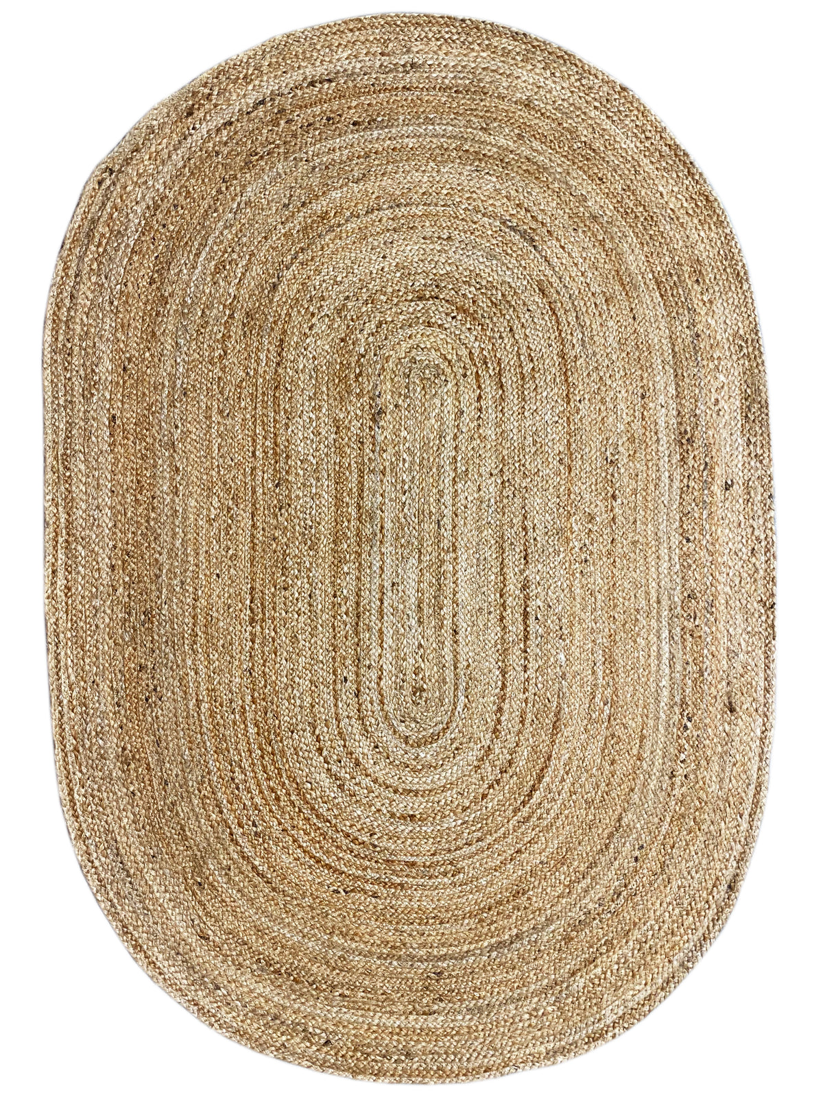 Jute rug 120x170 cm, oval, natural beige with spiral design