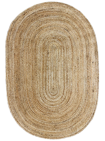 Jute rug 120x170 cm, oval, natural beige with spiral design