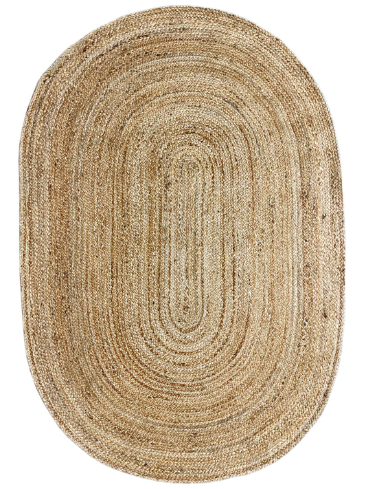 Jute rug 120x170 cm, oval, natural beige with spiral design