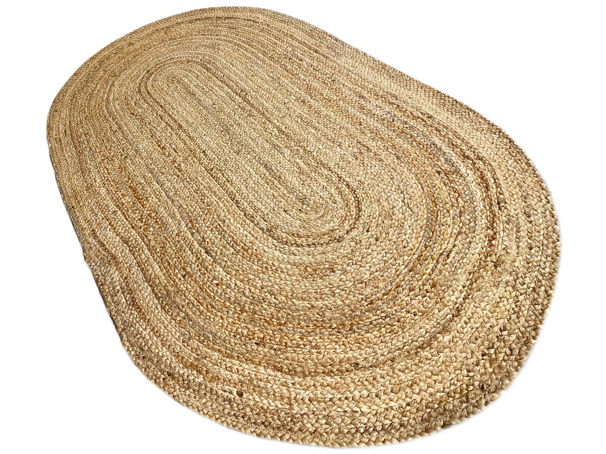 Jute rug 80x150 cm, oval rug with spiral-shaped bands