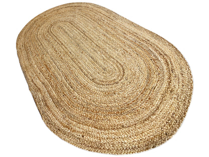 Jute rug 80x150 cm, oval rug with spiral-shaped bands