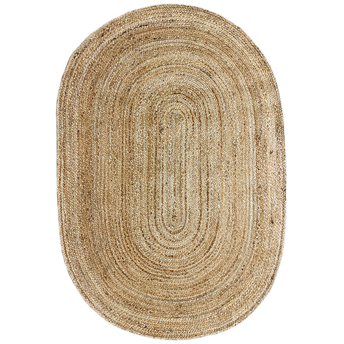 Oval jute rug, natural beige, spiral texture in the woven fabric