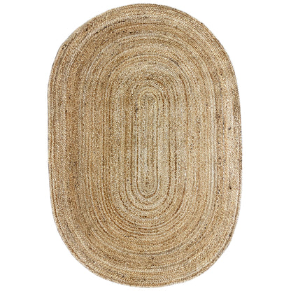 Oval jute rug, natural beige, spiral texture in the woven fabric