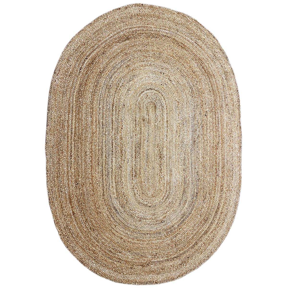 Jute rug, oval woven rug with a spiral design in natural tones