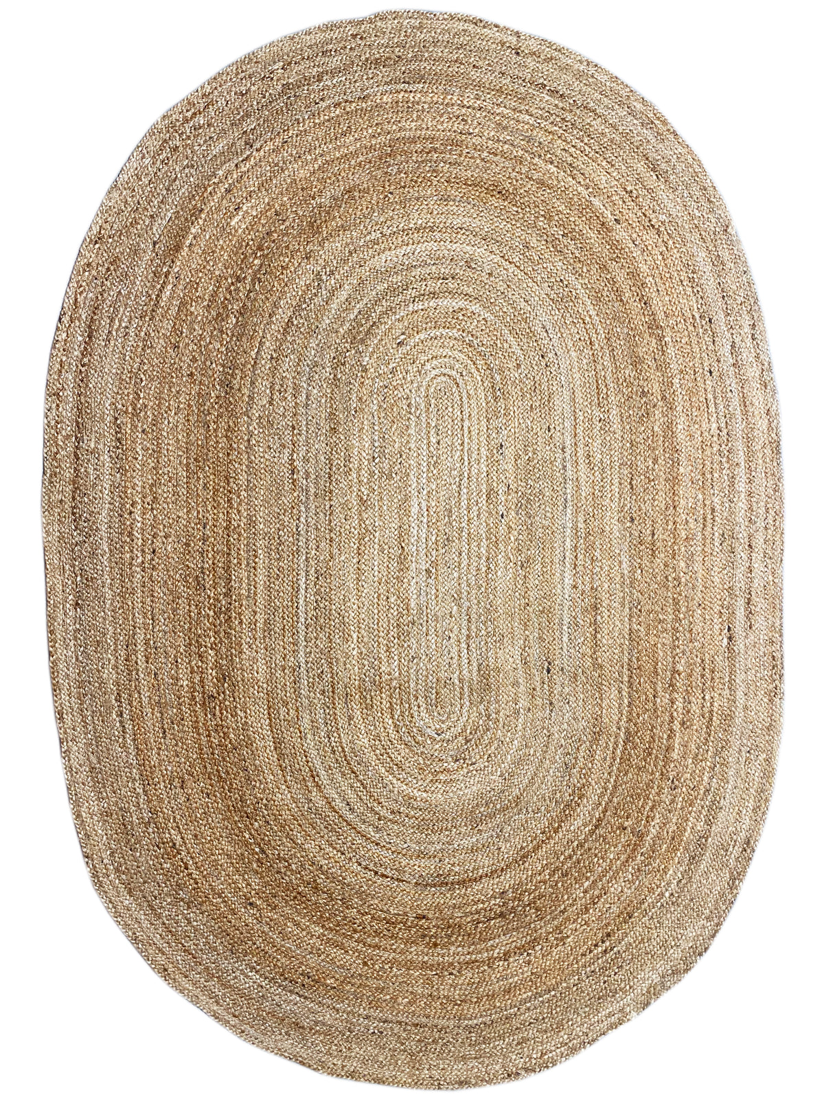 Jute rug, oval design with a spiral braided pattern in natural tones