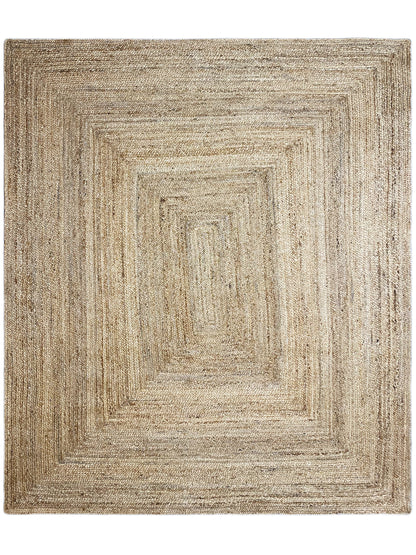 Jute rug with a geometric square pattern, natural beige, flat-woven.