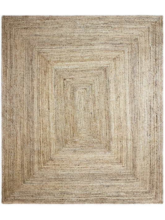 Jute rug with a geometric square pattern, natural beige, flat-woven.
