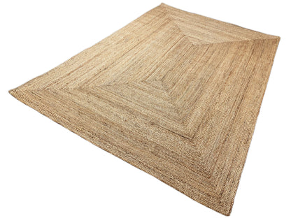 Jute rug with geometric pattern, natural brown, diagonal view