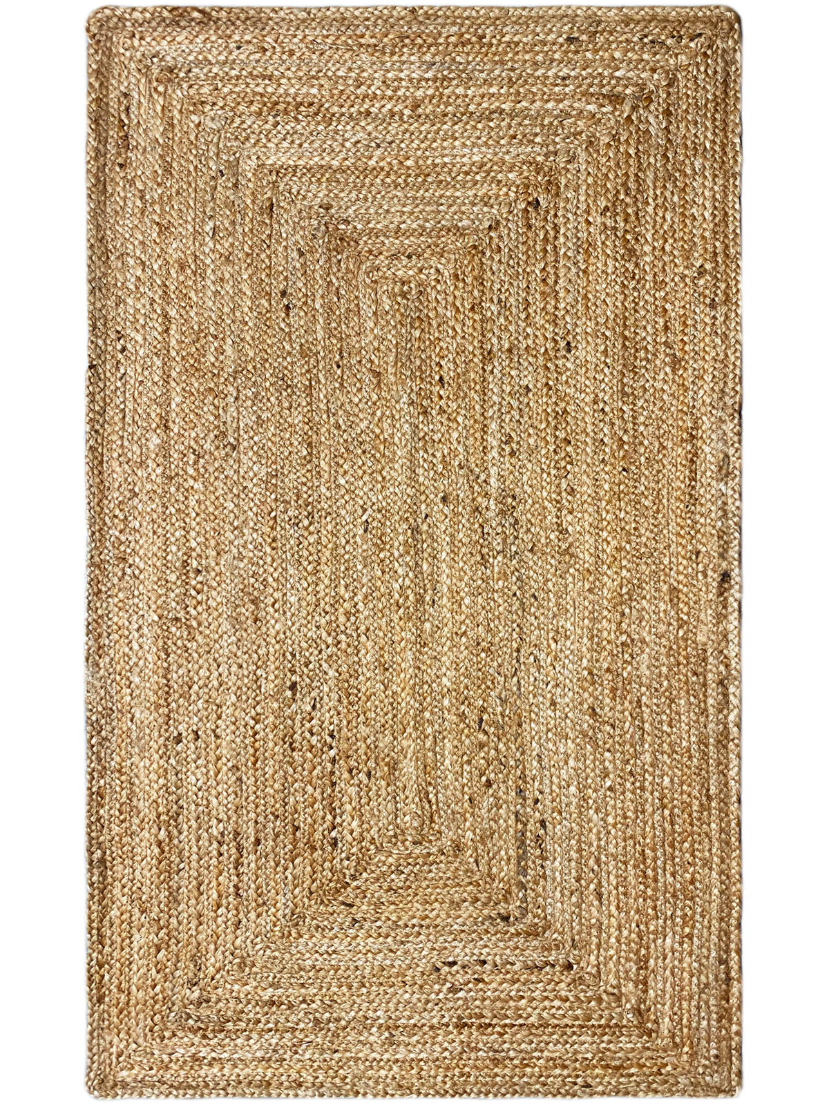 Rectangular jute rug in natural tones, fine woven pattern, brown-beige shading