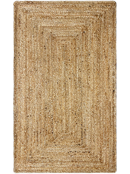 Rectangular jute rug in natural tones, fine woven pattern, brown-beige shading