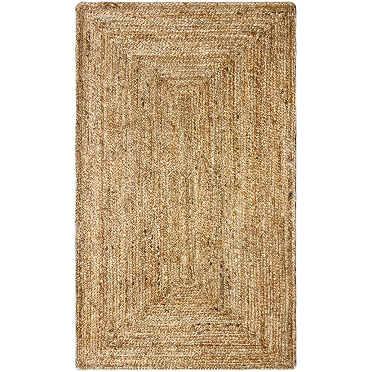 Rectangular jute rug in natural brown, even woven pattern, dense pile