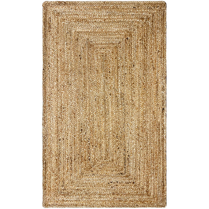 Rectangular jute rug in natural brown, even woven pattern, dense pile