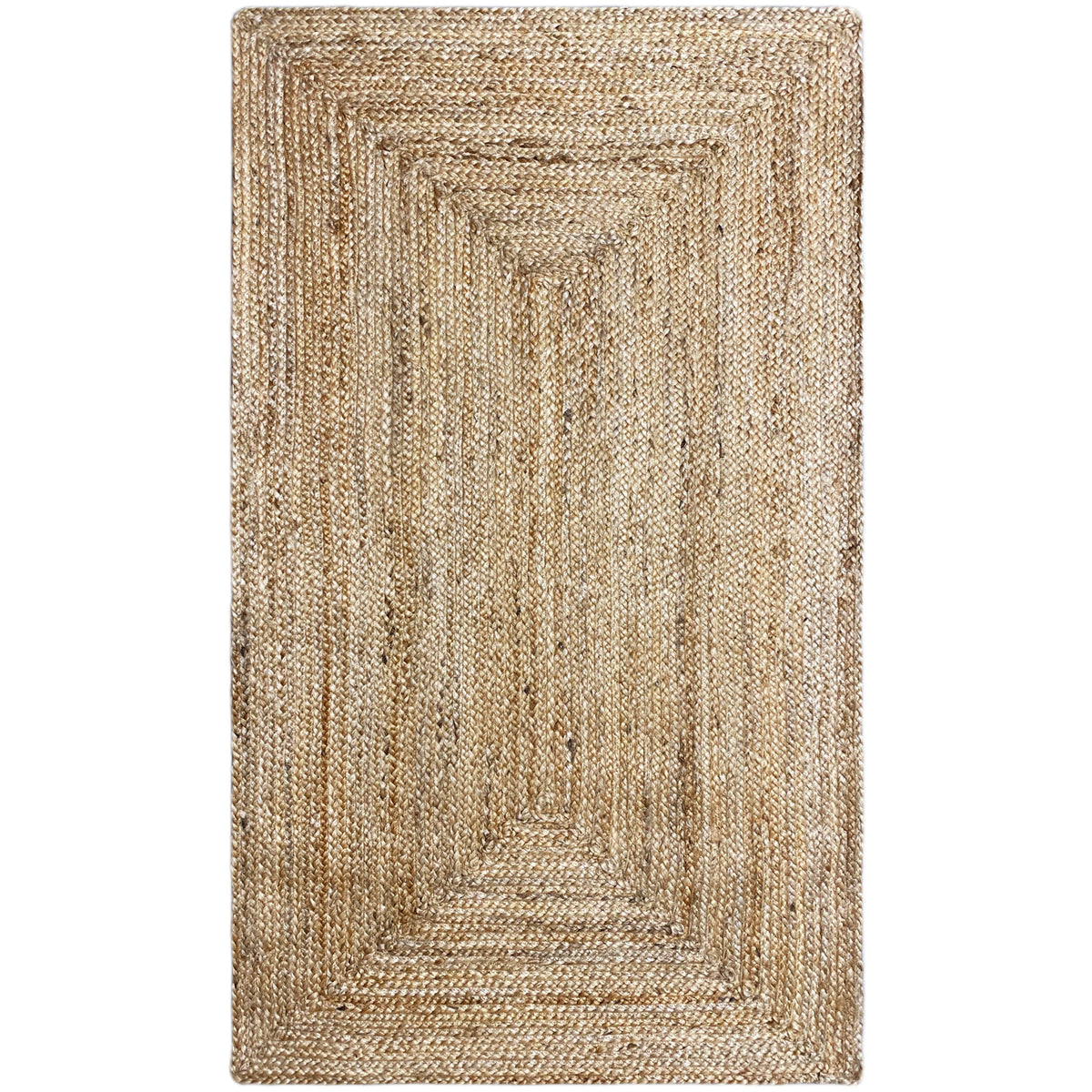 Jute rug in boho style, 80x150 cm, rectangular, beige flat weave with a linear border