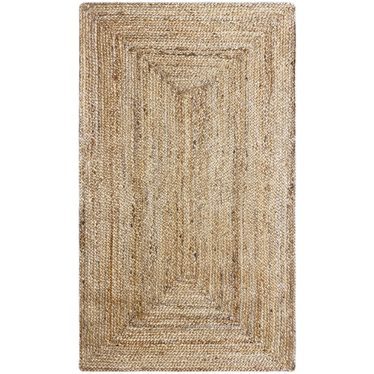 Jute rug in boho style, 80x150 cm, rectangular, beige flat weave with a linear border