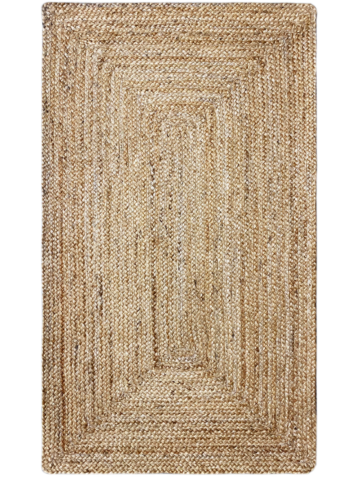 Beige jute rug, rectangular, with embossed ornamental design, 60x110 cm