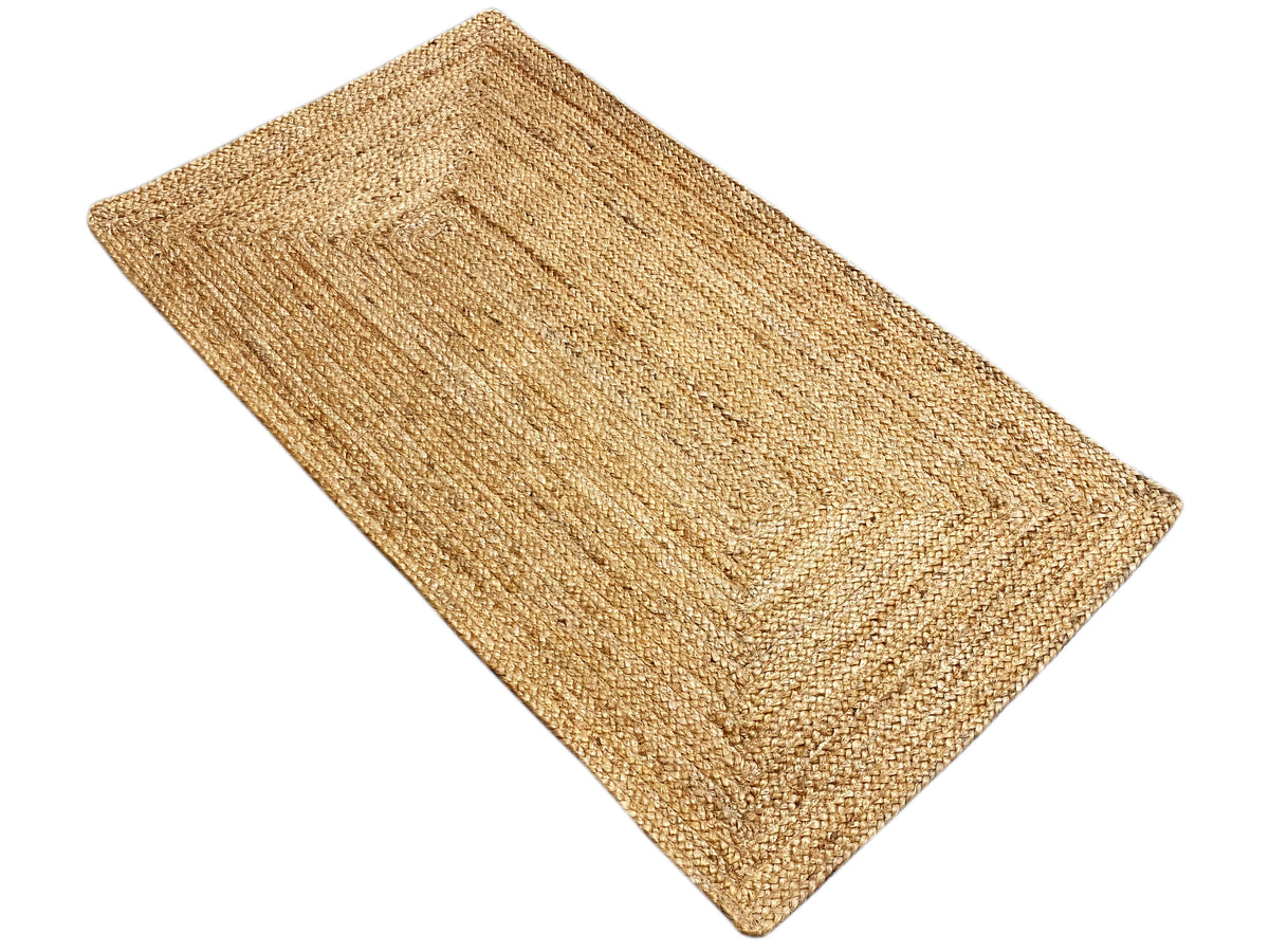 Beige jute rug, rectangular, flat-woven with a fine texture, 60x110 cm