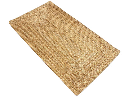 Beige jute rug, rectangular, flat-woven with a fine texture, 60x110 cm