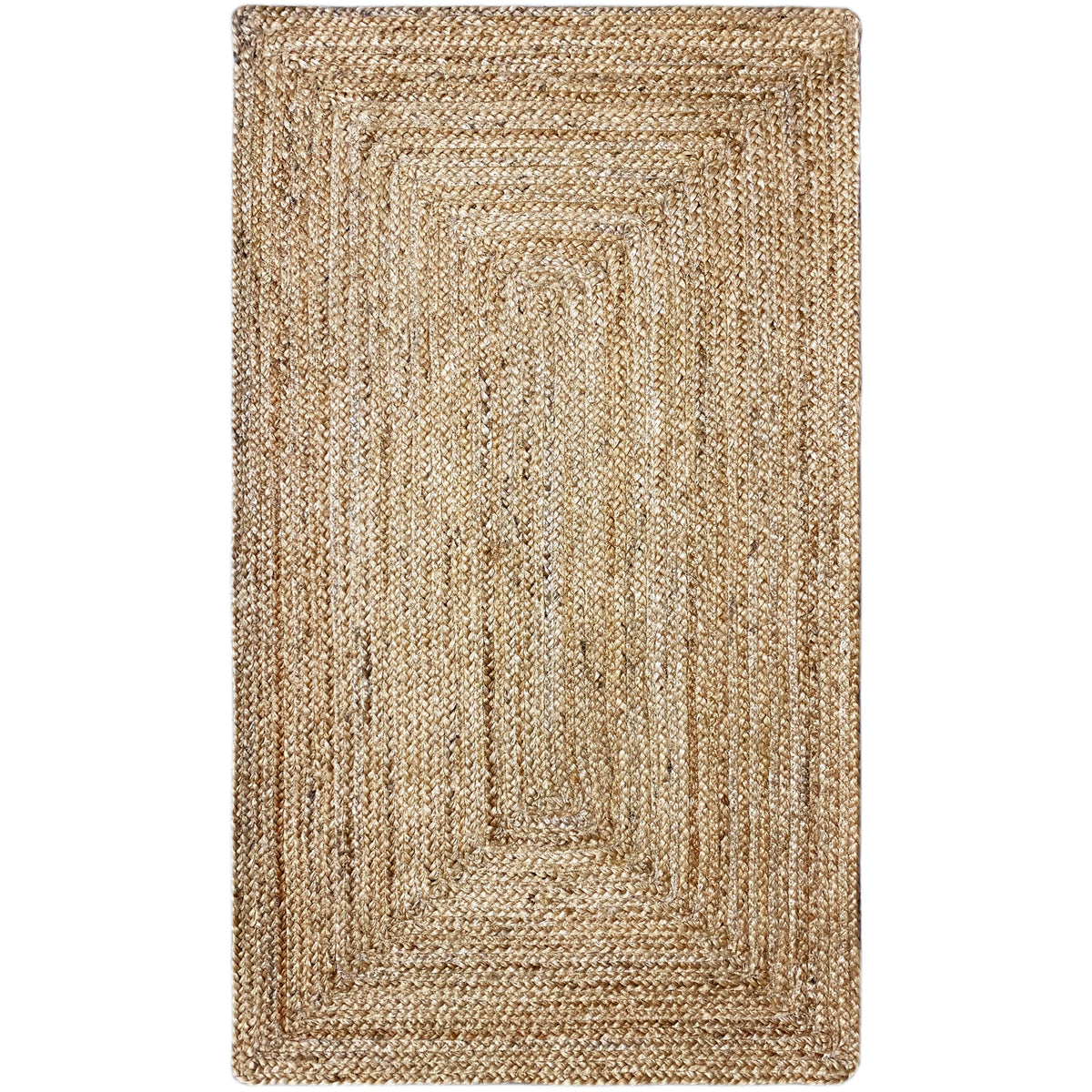 Beige jute rug, rectangular, front with ornamental field and woven edge, 60x110 cm