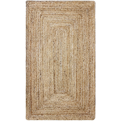 Beige jute rug, rectangular, front with ornamental field and woven edge, 60x110 cm