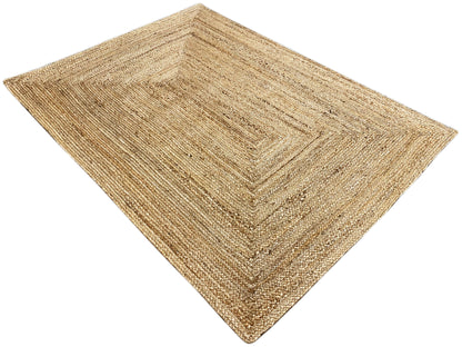 Jute rug 120x170 cm, diagonal view: beige woven texture with a pattern