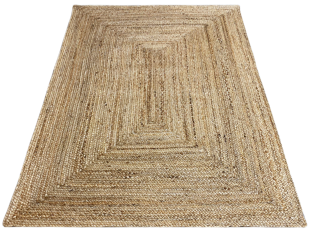 Jute rug 120x170 cm: beige flatweave with a geometric insert