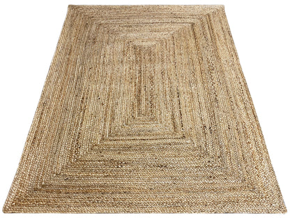 Jute rug 120x170 cm: beige flatweave with a geometric insert