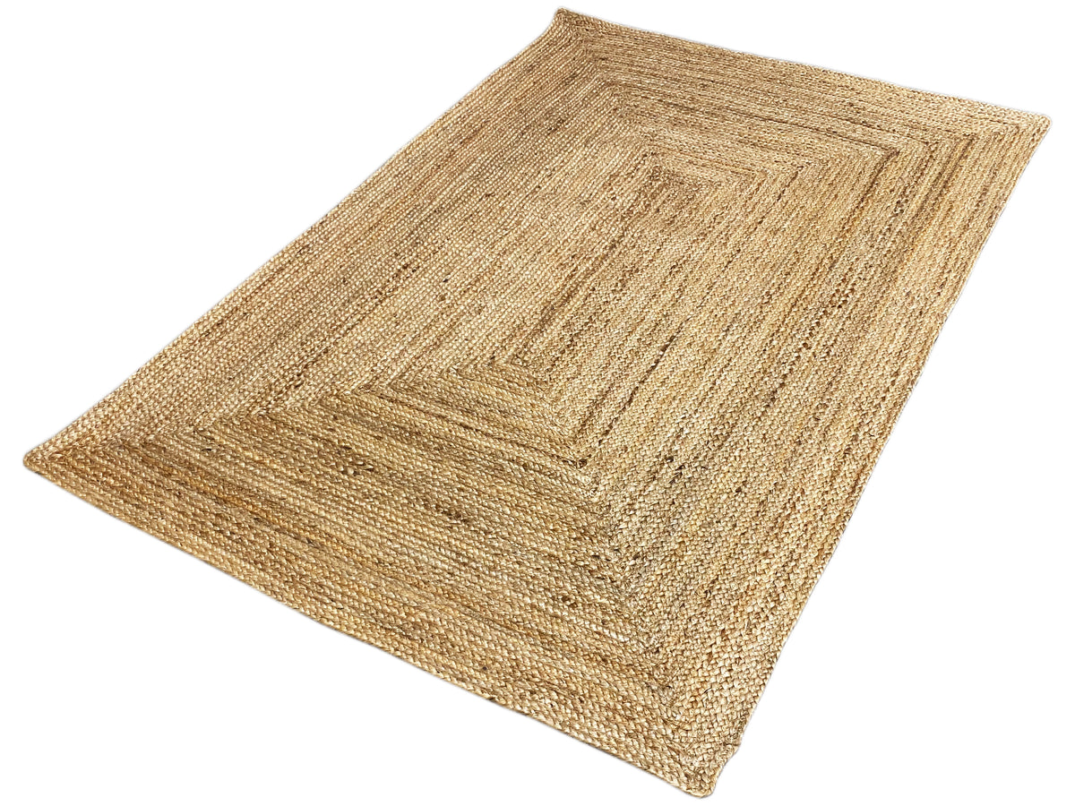 Jute rug 120x170 cm: beige flatweave with centered border pattern