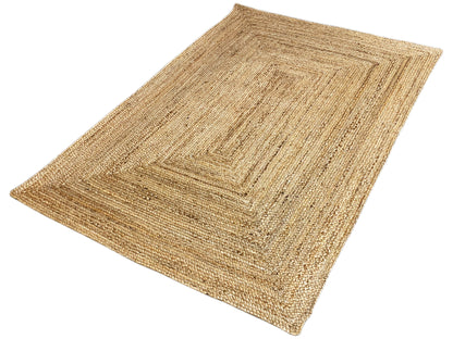 Jute rug 120x170 cm: beige flatweave with centered border pattern