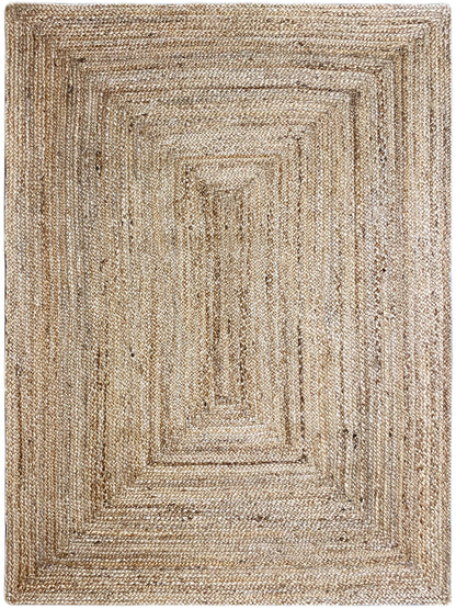 Jute rug 120x170 cm with beige woven pattern and geometric border