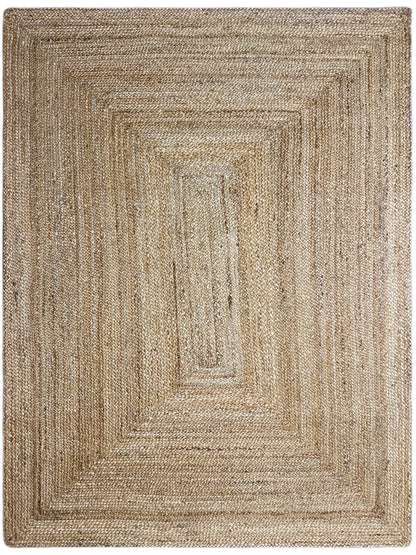 Natural-colored jute rug with square pattern, bound edge, rectangular, 140x200
