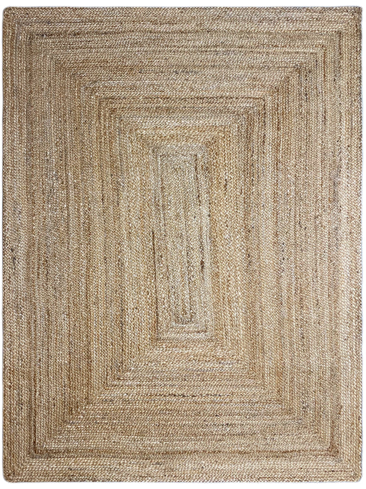 Natural-colored jute rug with square pattern, bound edge, rectangular, 140x200
