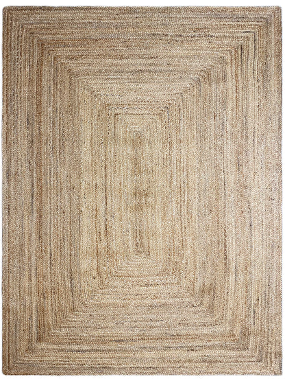 Jute rug 160x230 cm: square border pattern, beige woven rug