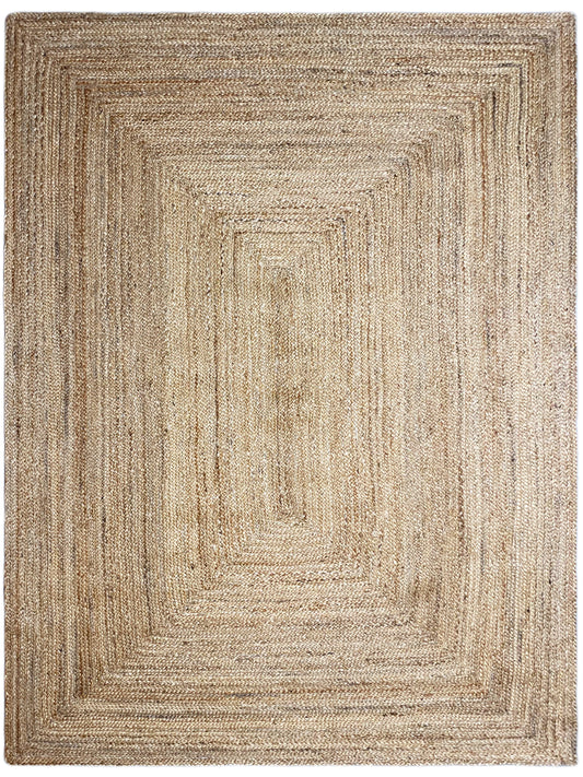 Jute rug 160x230 cm: square border pattern, beige woven rug