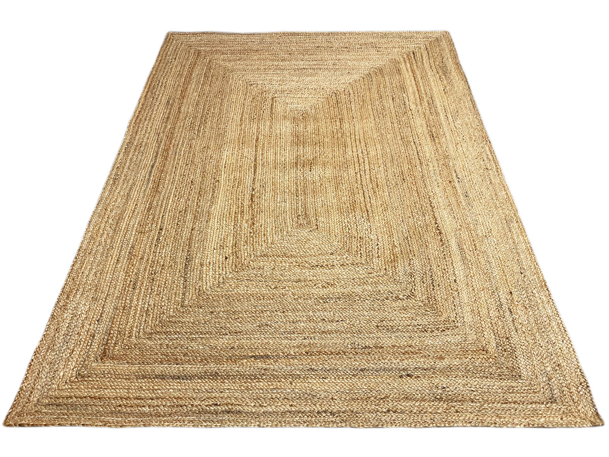 Jute rug 160x230 cm: square textured pattern, beige woven rug