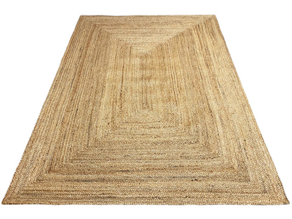 Jute rug 160x230 cm: square textured pattern, beige woven rug