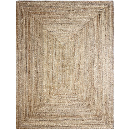 Jute rug 160x230 cm with a symmetrical square pattern, beige tone-on-tone woven look