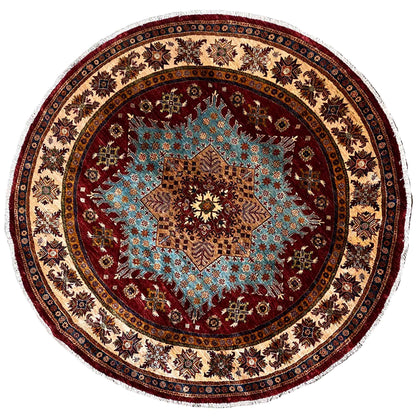 Round rug with a round medallion and multicolored ornamental design