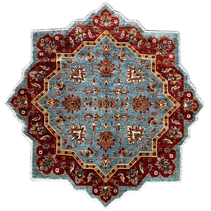 Oriental rug with a blue-red medallion and multicolored border, approx. 202x204 cm