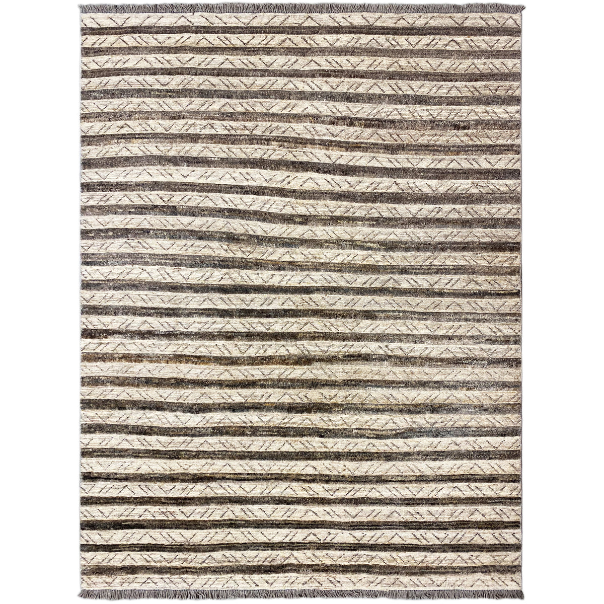 Kelim Gabbeh rug with a striped pattern in beige and dark brown, rectangular