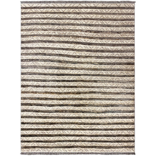 Kelim Gabbeh rug with a striped pattern in beige and dark brown, rectangular