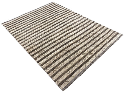 Kelim Gabbeh rug laid diagonally, striped design in beige and dark brown