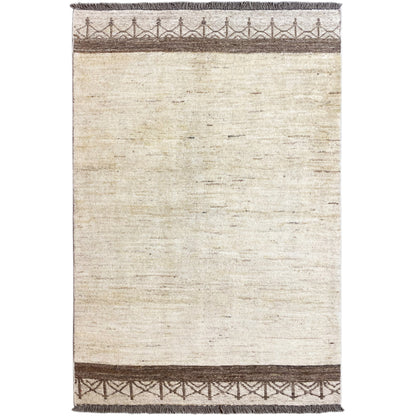 Kelim Gabbeh Teppich, rechteckig, cremefarben mit brauner Bordüre und geometrischem Muster