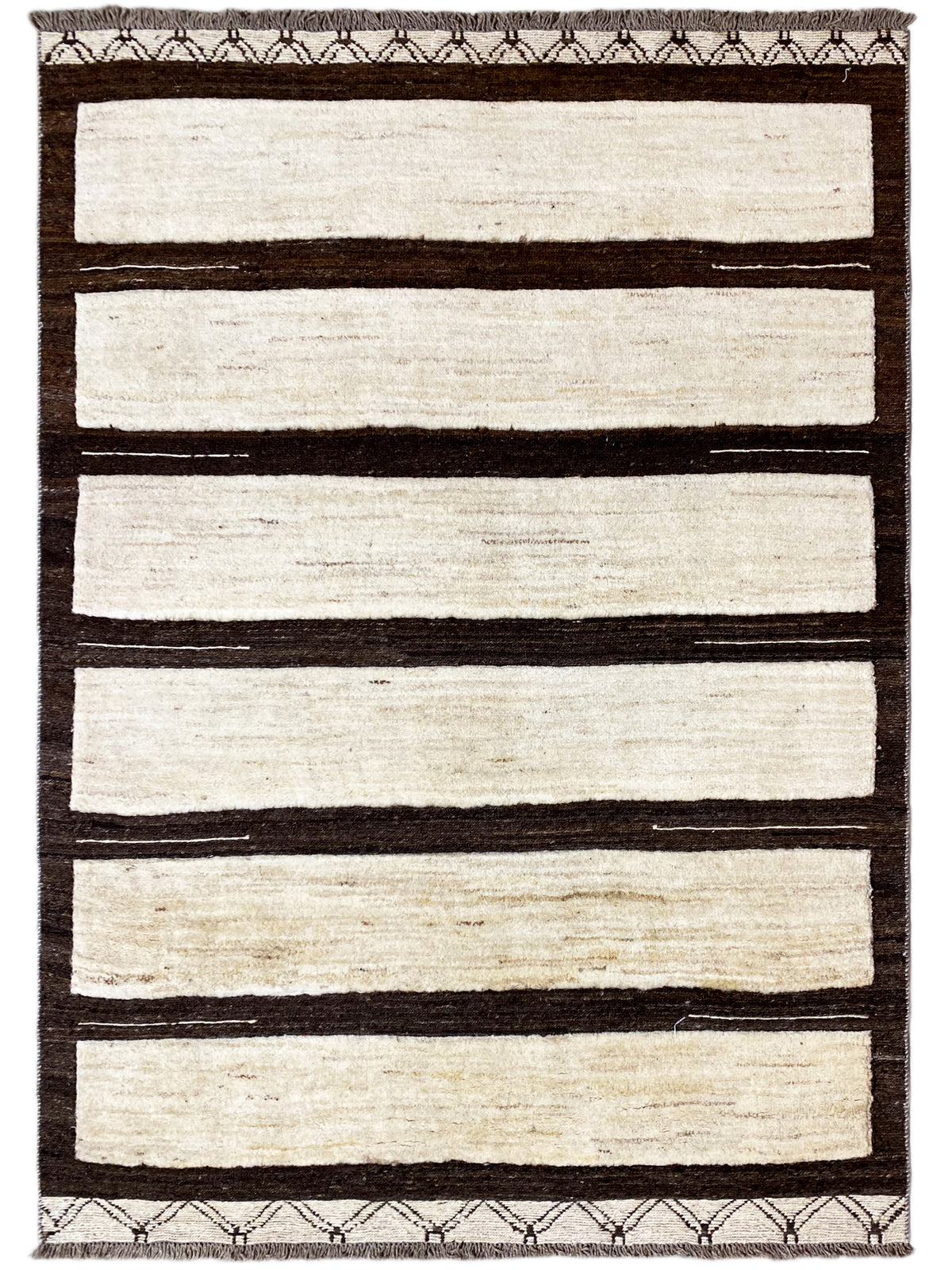 Gabbeh-Kelim-Teppich mit horizontalen Streifen in Creme und dunkelbraun, rechteckig