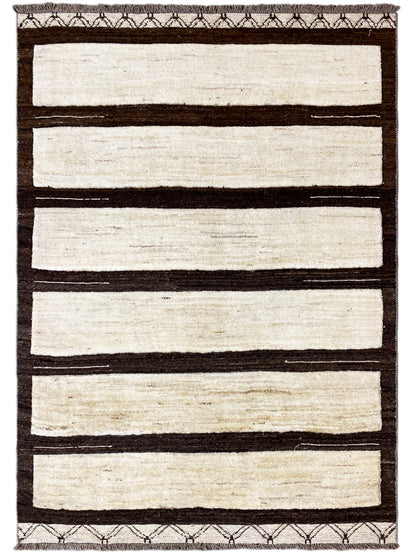 Gabbeh-Kelim-Teppich mit horizontalen Streifen in Creme und dunkelbraun, rechteckig