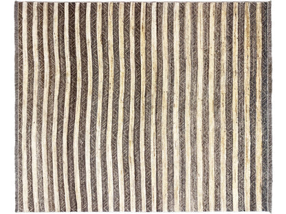 Kelim-Gabbeh-Teppich mit vertikalen Streifen in Beige, Dunkelbraun und Gelb, rechteckig