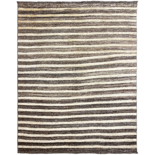 Gestreifter Kelim-Teppich mit Fransen, beige-grau und dunkelbraune Linien